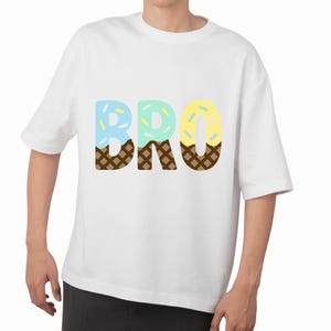 Letras de helado BRO PNG, fuente divertida de postre pastel con patrón de cono de waffle y chispas, diseño de helado, archivo digital, sublimación PNG