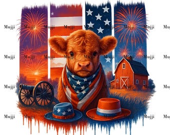 Patriotic Highland Cow | Highland Cow | 4th of July PNG | Sublimation Design | Instant Download | Digital File