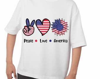 Peace Love America, American Flag Peace Heart Sunflower Png, Vintage Patriotic Design, Love and Peace USA Artwork, USA Png, PNG Sublimation