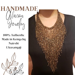 African Necklace Beaded V Shape Brown Style by Nairobi Ukusanyaji and Handmade