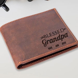Cartera personalizada para abuelo, cartera grabada para abuelo, regalo para el Día del Padre, regalo para abuelo de parte de su nieto, regalo de cumpleaños para abuelo.