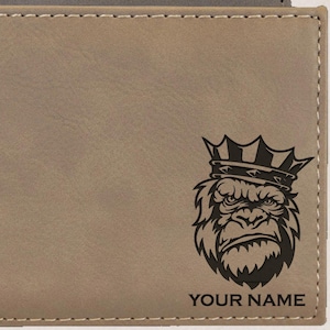 Cartera con diseño de mono para hombre, cartera de cuero para hombre, cartera grabada para hombre, cartera minimalista para hombre, regalo de cumpleaños para hijo, regalo para hermano, regalo para hombre