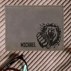 Custom Grizzly Bear Leather Wallet, Custom Wallet Name For Men, Hunting Gift For Men, Husband Gifts, Gifts For Father, Best Gift For Grandpa