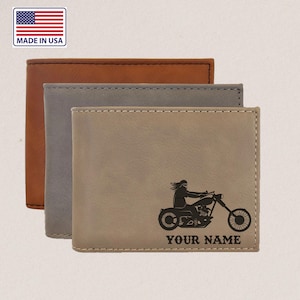 Cartera para hombre con grabado de motociclista, regalo para amantes de los motores, cartera para hombre, cartera de cuero personalizada, regalo para amigos, regalo de cumpleaños para hermano