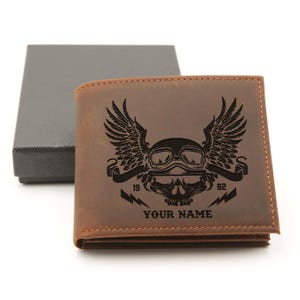 Cartera de motociclista artesanal, cartera personalizada para papá, regalo para papá, regalo grabado con láser, regalo para abuelo, cartera de cuero grabada para hombre