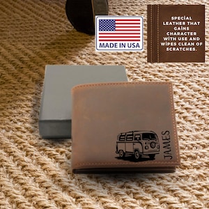 Cartera de cuero grabada para hombre, regalo personalizado para el Día del Padre, regalo para el abuelo, regalo de cumpleaños para hermano, regalo para novia.