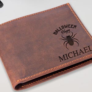 Cartera de araña de Halloween, regalo de Halloween para papá, cartera grabada para hombre, regalo de Halloween, regalo personalizado para Halloween, regalo único para novio
