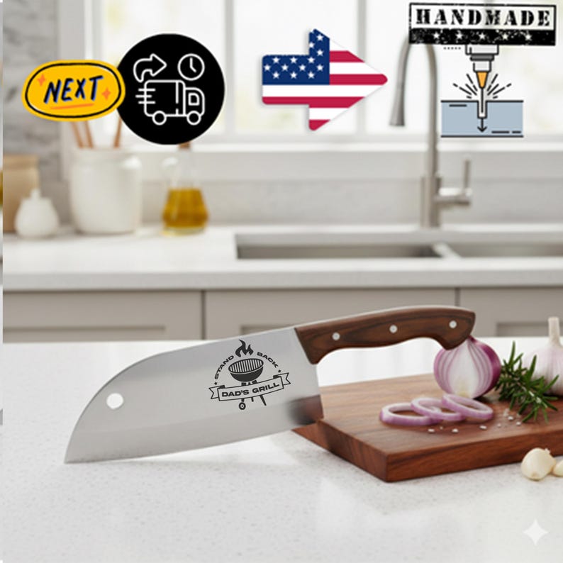 Dad's Grill Knife with Sheath, Serbian Style Handmade Chef Cleaver, Fathers Day Gift, Grilling Gift For Dad, Gift For Barbeque, Father Gift