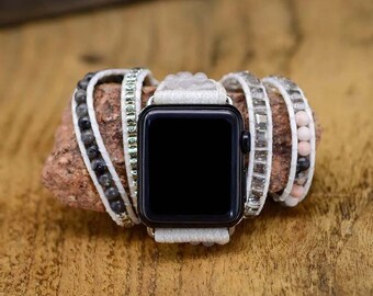 Pietra naturale, cinturino per orologio Apple in cristallo curativo, braccialetto energetico curativo, cinturino per Apple Watch