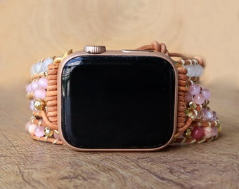 Cinturino per Apple Watch in quarzo rosa bianco naturale, braccialetto da polso per smartwatch, regalo per fidanzata, moglie, madre, figlia, regalo