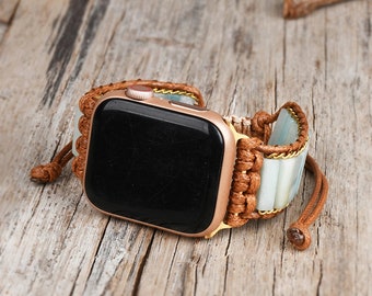 Amazonite Apple Watch Strap, 38-45mm, Natural Stone Beaded Watch Band, Bracelet Strap for Apple Watch, Women Men Gifts