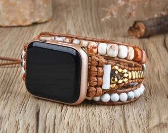 Pietra naturale, cinturino Boho Apple Watch, 38-45mm, pietra Jasper, braccialetto intrecciato, cinturino Smartwatch, festa della mamma, regalo
