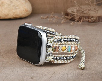 Boho Natural Gemstone, Apple Watch Strap 38-45mm, Handmade Healing Beads Band, Apple Watch Accessories