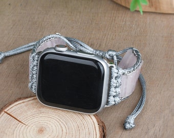 Rose Quartz Apple Watch Band, Handmade Natural Stone Watch Strap, Wristwatch Band, 38-45mm Apple Watch Accessories