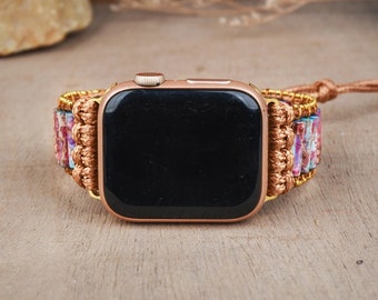 Diaspro imperiale viola, Apple Watch 38-45mm, cinturino in pietra naturale fatto a mano, accessori per Apple Watch, regalo per moglie