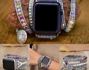 Boho Imperial Jasper, braccialetto intrecciato Apple Watch Band, 38mm-45mm, Smart Watch, regalo per lei