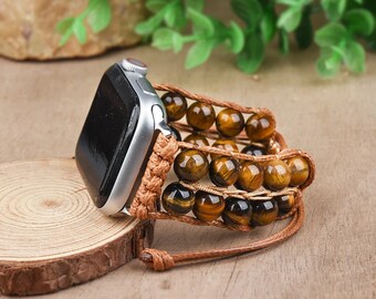 Creative Tiger's-eye Apple Watch Band, Rhodochrosite Smartwatch, Natural Lava Stone, Apple Watch Band, Wife, Mother, Gift