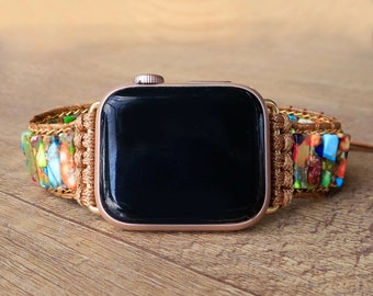 Pietra di diaspro imperiale naturale, cinturino per orologio Apple, braccialetto di perline Boho, cinturino per orologio, braccialetto da polso Smartwatch