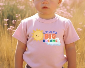 T-shirt Little Kid Big Dreams - T-shirt enfant mignon avec slogan drôle - T-shirt bébé et tout-petit - Coton bio - T-shirt d'été filles/garçons