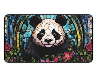 Musmatta med panda i färgat glas / Skrivbordsmatta i neopren för kontoret