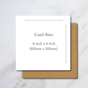 Puede incluir: Tarjeta blanca con texto negro que dice "Card Size: 6 inch x 6 inch (152mm x 152mm)".