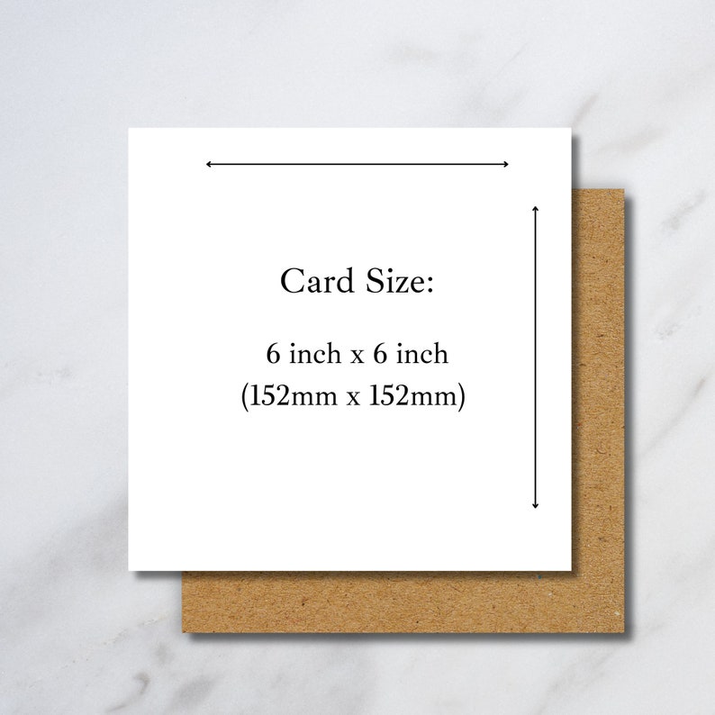 Puede incluir: Tarjeta blanca con texto negro que dice "Card Size: 6 inch x 6 inch (152mm x 152mm)".