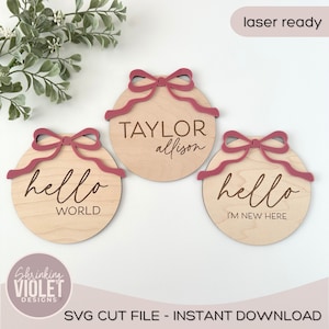 Geboorteaankondiging SVG | Babynaam teken laserbestand | Bow babyaankondiging digitale download | Laserbestand voor babymeisje | Baby ziekenhuis teken SVG