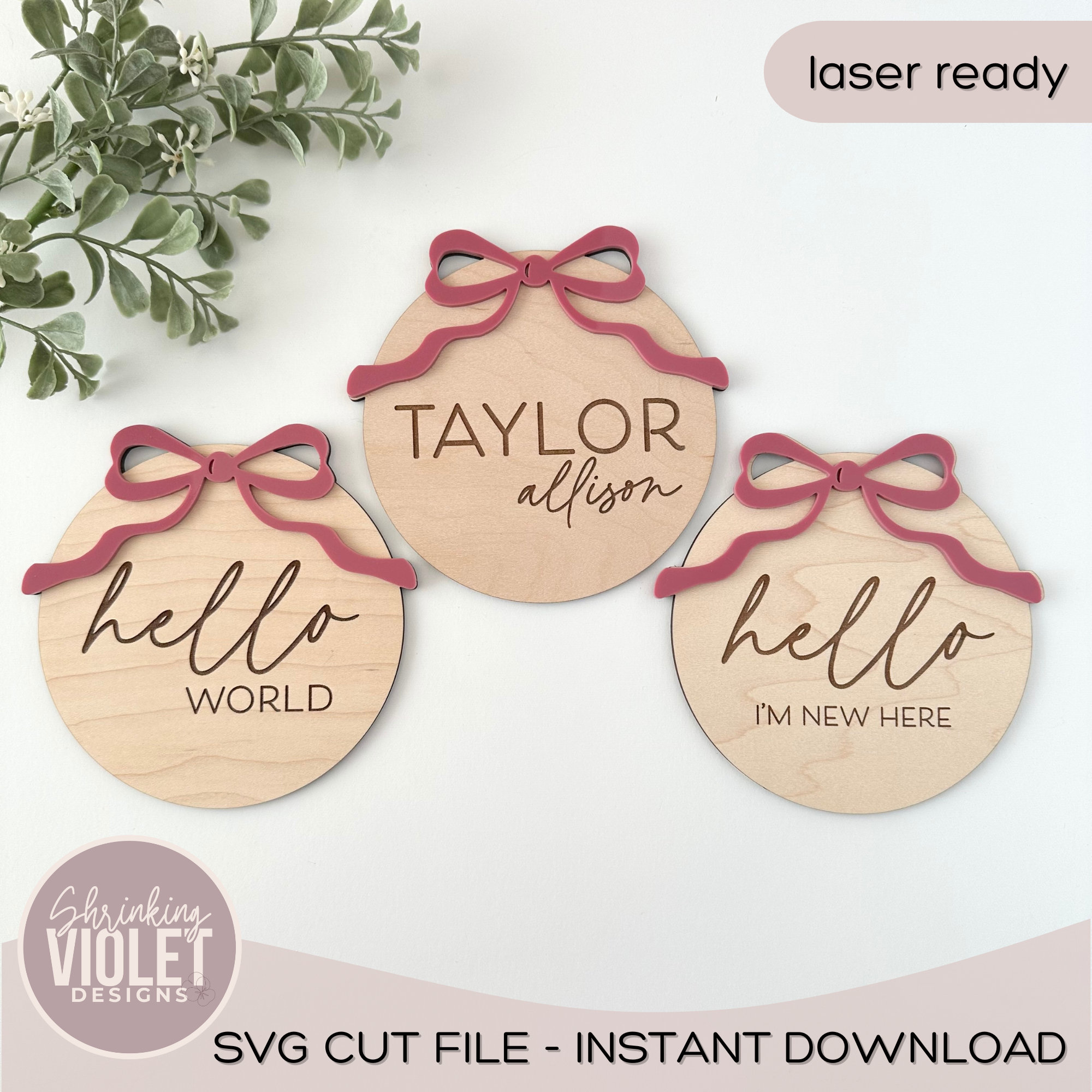 Birth Announcement SVG | Baby Name Sign Laser File | Bow Baby ...
