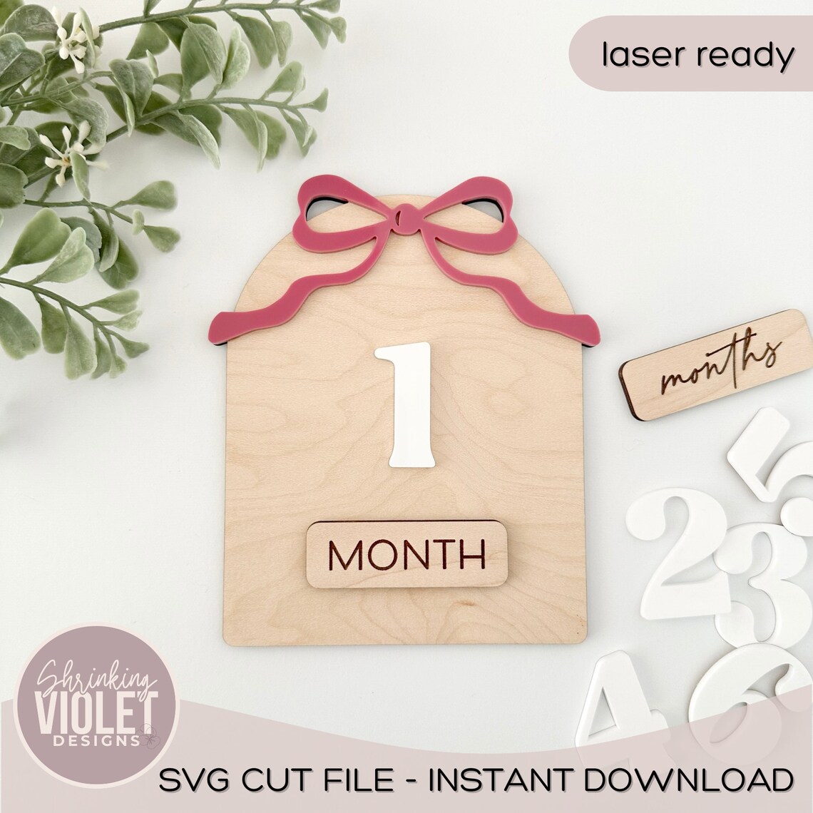 Monthly Milestone Laser File | Bow Baby SVG File | Baby Arrival Laser ...