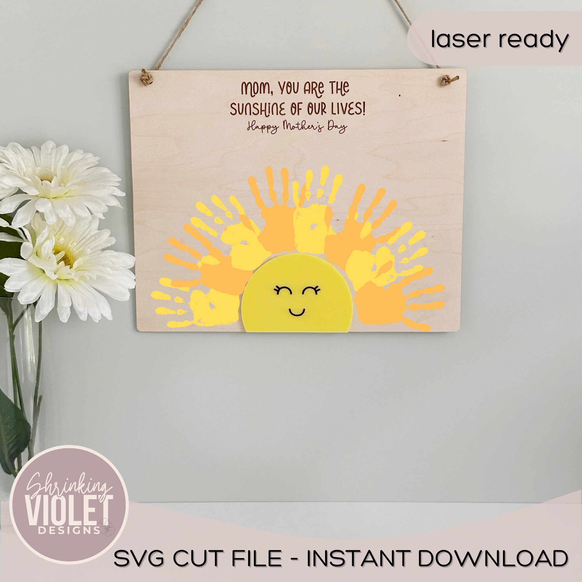 Mother's Day Laser File | Handprint Sun SVG | Mother's Day Cut File ...