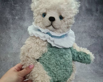 Mint teddy bear toy. Handmade bear gift. Artist teddy bear. Birthday gift.