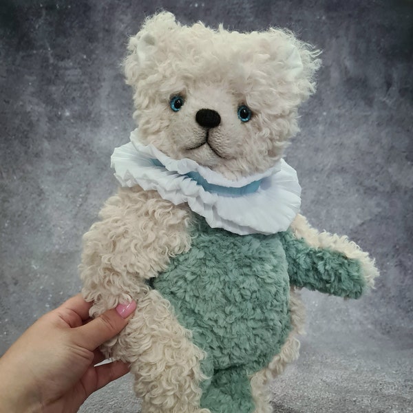 Mint teddy bear toy. Handmade bear gift. Artist teddy bear. Birthday gift.