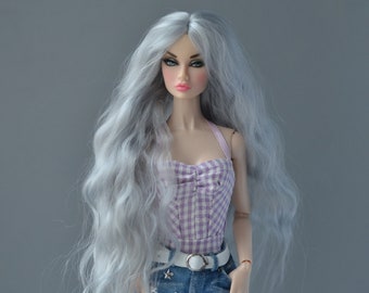 Grey angora mohair wig for Poppy Parker and other FR dolls hair