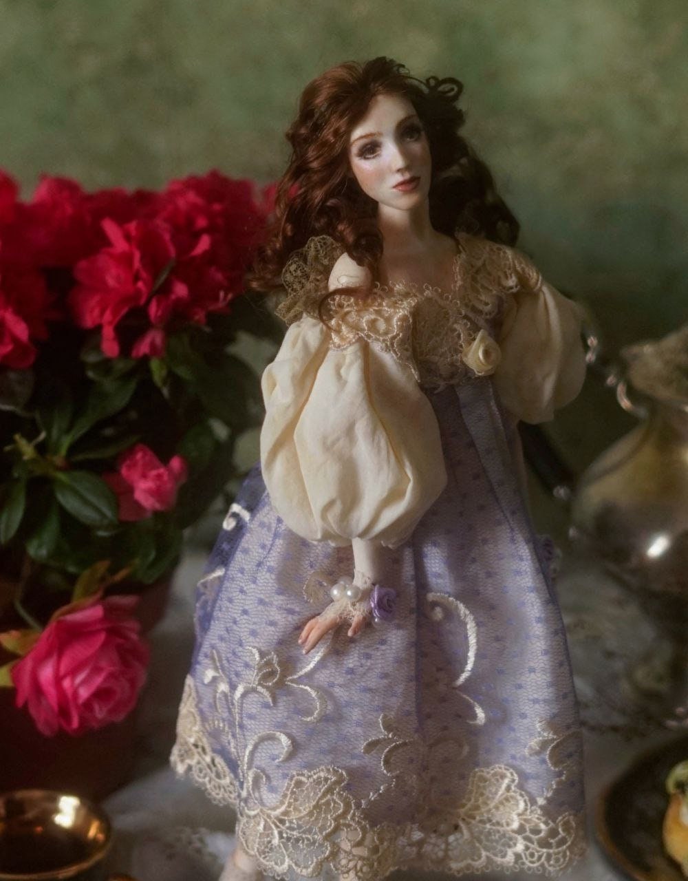 Porcelain bjd doll. Art doll OOAK. Sold in an orange bunny suit