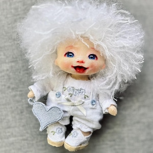 Christmas Baby funny white angel with a heart, Handmade textile doll, Valentine&#39;s Day, Christmas gift, home decor