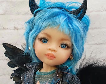 OOAK Paola Reina Doll Noir, little Devil with guitar and wings. Repaint Living Doll Collectible Spanish Paola Reina