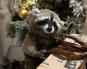 Realistic plush raccoon toy