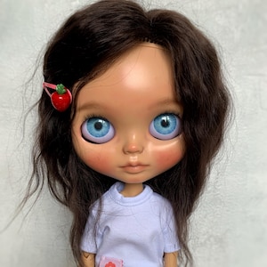OOAK Custom Blythe Doll: Rerooted Goat Hair, Carved Face