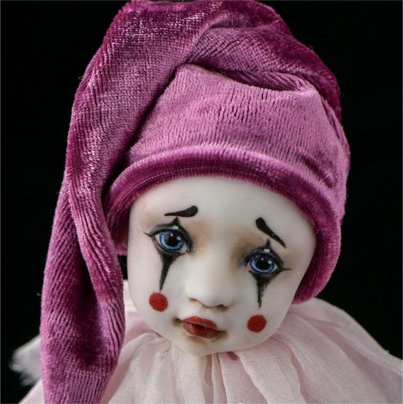 手作り磁器アートドール「ブドワール・ピエロ」｜憂鬱なピエロの置物