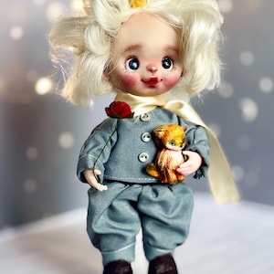 Little Prince BJD Art Doll: Handmade OOAK Collectible with Angora Hair