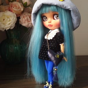 Blythe-pop ooak geleed lichaam blauw lang haar