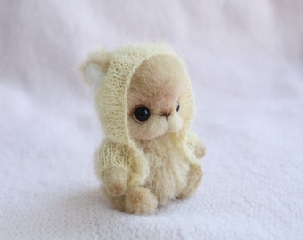 Handmade Miniature Beige Plush Bunny Collectible toy