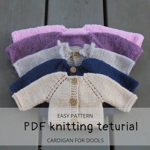 PDF Cardigan Knitting Pattern for dolls, Instant Download Waldorf doll clothes knit tutorial for 13-15&quot; dolls outfit, Toy DIY sweater