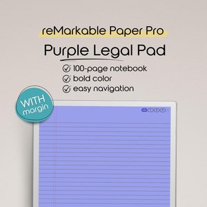 Purple Legal Pad Notebook for reMarkable Paper Pro | Lined Notebook Template for Note Taking | Minimalist Aesthetic | Hyperlinked PDF