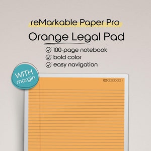 Orange Legal Pad Notebook for reMarkable Paper Pro | Lined Notebook Template for Note Taking | Minimalist Aesthetic | Hyperlinked PDF