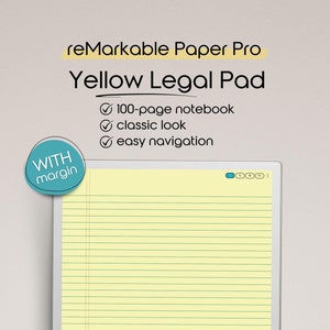 Yellow Legal Pad Notebook for reMarkable Paper Pro, reMarkable 2 | Note Taking Template | Minimalist Aesthetic | Hyperlinked PDF