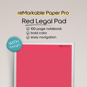 Red Legal Pad Notebook for reMarkable Paper Pro | Lined Notebook Template for Note Taking | Minimalist Aesthetic | Hyperlinked PDF