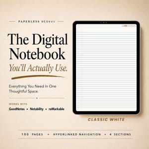 Klassisches weißes digitales Notizbuch | Hyperlink-PDF-Notizbuch für iPad, Goodnotes, Notability, reMarkable & Samsung Notes
