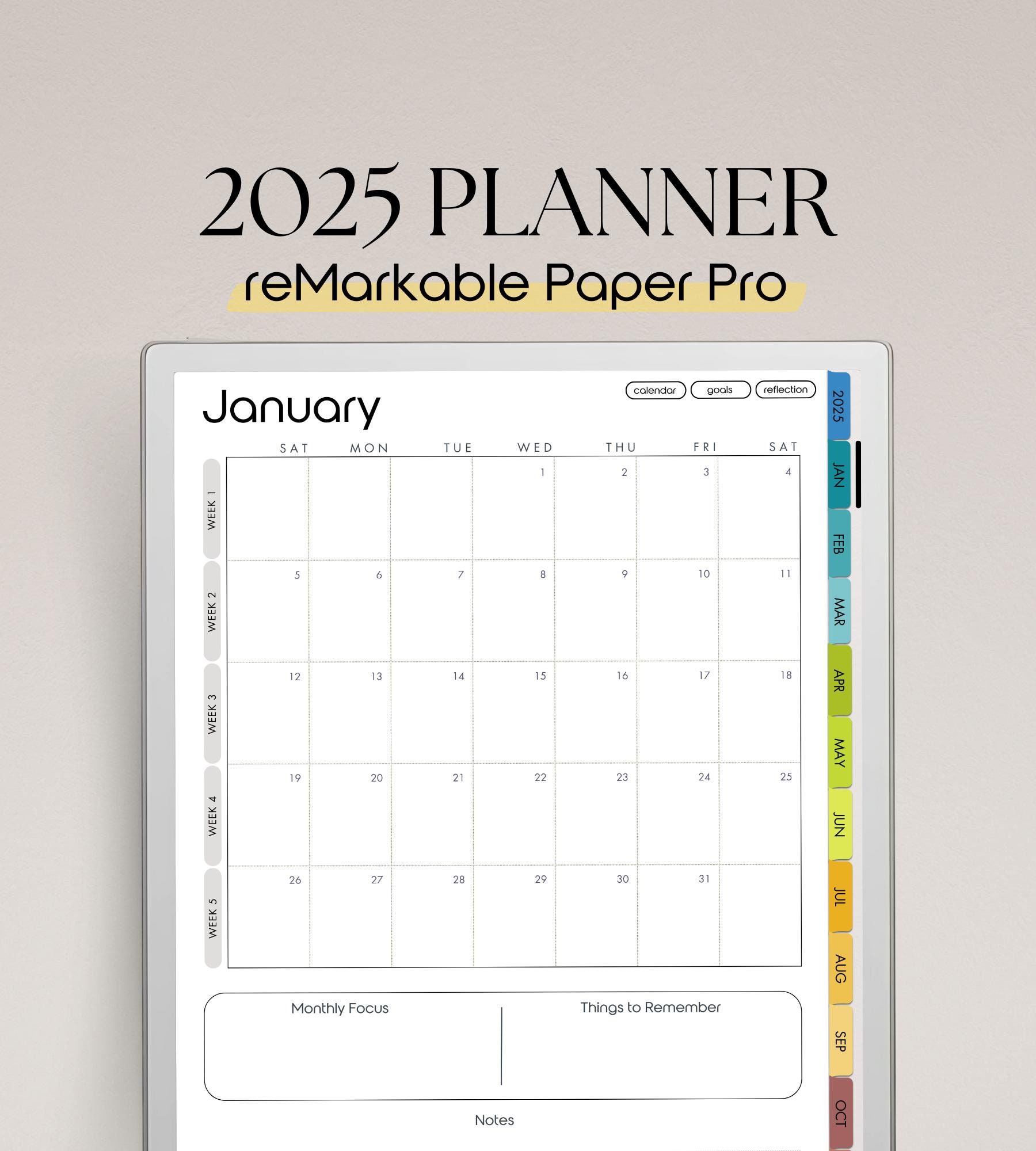 2025 Digital Planner for reMarkable Paper Pro | Daily, Weekly, Monthly, Yearly Colorful Calendar | Minimalist Aesthetic | Hyperlinked PDF