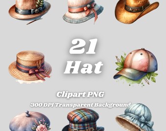 Hat Clipart PNG – 21 Piece Hats Collection, Transparent (Digital Download)